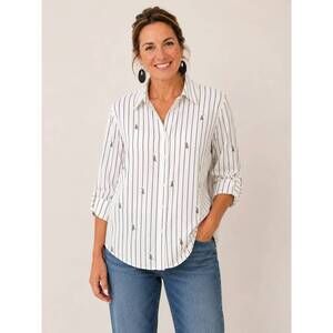 NEW CAMILLE & CO on the prowl button down shirt in white/cheeta